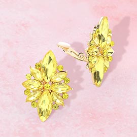 Marquise Round Stone Cluster Clip on Evening Earrings