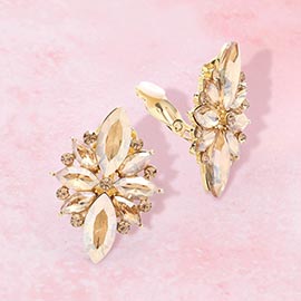 Marquise Round Stone Cluster Clip on Evening Earrings