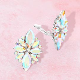 Marquise Round Stone Cluster Clip on Evening Earrings