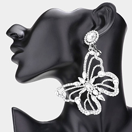 Multi Stone Embellished Butterfly Dangle Clip on Evening Earrings