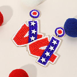 4 Message Felt Back American USA Flag Star Seed Beaded Dangle Earrings