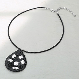 Felt Back Sequin Soccer Teardrop Pendant Necklace