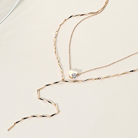 Secret Box_Stone Heart Accented Double Layered Y Necklace