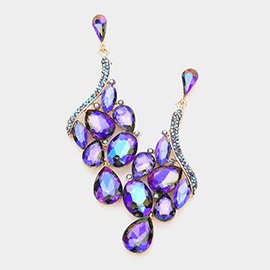 Multi Stone Cluster Dangle Evening Earrings