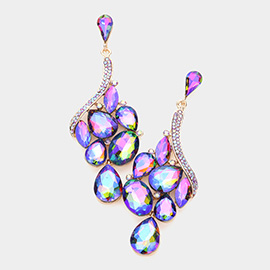 Multi Stone Cluster Dangle Evening Earrings