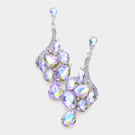 Multi Stone Cluster Dangle Evening Earrings