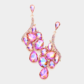 Multi Stone Cluster Dangle Evening Earrings