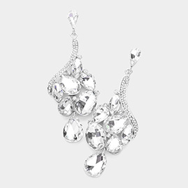 Multi Stone Cluster Dangle Evening Earrings