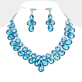 Teardrop Stone Cluster Evening Necklace