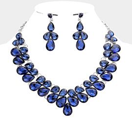 Teardrop Stone Cluster Evening Necklace