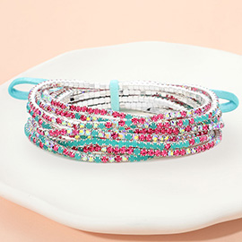 12PCS - Ribbon Colorful Rhinestone Layered Stretch Bracelets