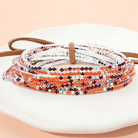 12PCS - Ribbon Colorful Rhinestone Layered Stretch Bracelets