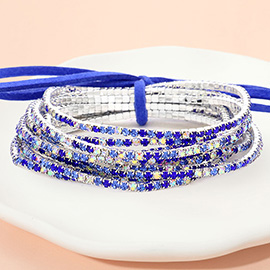 12PCS - Ribbon Colorful Rhinestone Layered Stretch Bracelets