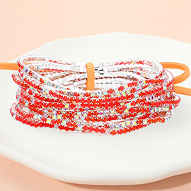 12PCS - Ribbon Colorful Rhinestone Layered Stretch Bracelets