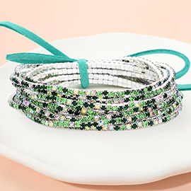 12PCS - Ribbon Colorful Rhinestone Layered Stretch Bracelets