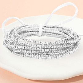 12PCS - Ribbon Colorful Rhinestone Layered Stretch Bracelets
