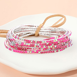 12PCS - Ribbon Colorful Rhinestone Layered Stretch Bracelets
