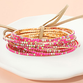 12PCS - Ribbon Colorful Rhinestone Layered Stretch Bracelets