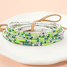 12PCS - Ribbon Colorful Rhinestone Layered Stretch Bracelets