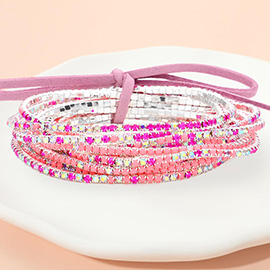 12PCS - Ribbon Colorful Rhinestone Layered Stretch Bracelets