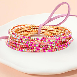 12PCS - Ribbon Colorful Rhinestone Layered Stretch Bracelets