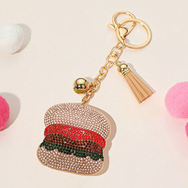 Bling Studded Hamburger Tassel Keychain / Bag Charm