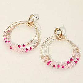 Faceted Beaded Triple Open Circle Layered Dangle Earrings