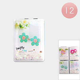12PCS - Flower Bow Printed Glittered Cosmetic Mirrors