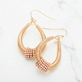 Rhinestone Ring Pointed Open Teardrop Dangle Earrings