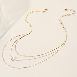 Secret Box_Round Stone Accented Metal Chain Triple Layered Bib Necklace