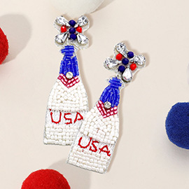 American USA Beaded Champagne Dangle Earrings
