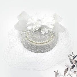 Flower Bead Feather Netting Pearl Accented Fascinator / Headband