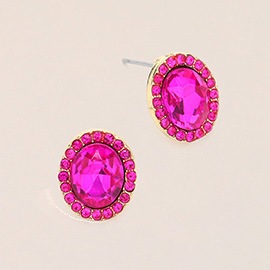 Oval Stone Stud Evening Earrings