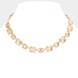 Cushion Square Stone Link Evening Necklace