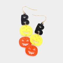 Glittered Resin B Double Pumpkin Link Dangle Earrings
