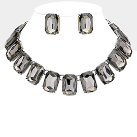 Emerald Cut Stone Link Evening Necklace