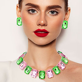 Emerald Cut Stone Link Evening Necklace