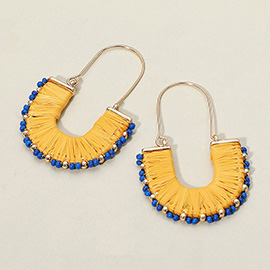 Raffia Wrapped Tiny Bead Trimmed Dangle Earrings