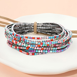 12PCS - Ribbon Colorful Rhinestone Layered Stretch Bracelets