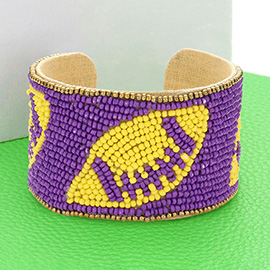 Game Day Seed Beaded Football Accented Cuff Bracelet