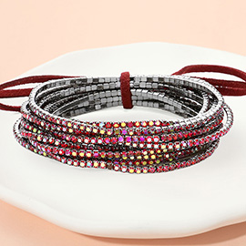 12PCS - Ribbon Colorful Rhinestone Layered Stretch Bracelets