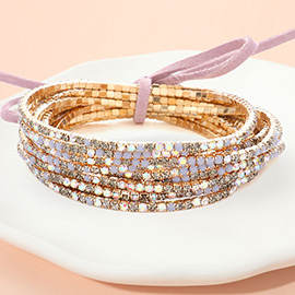 12PCS - Ribbon Colorful Rhinestone Layered Stretch Bracelets