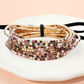 12PCS - Ribbon Colorful Rhinestone Layered Stretch Bracelets