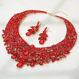 Teardrop Stone Accented Leaf Evening Necklace