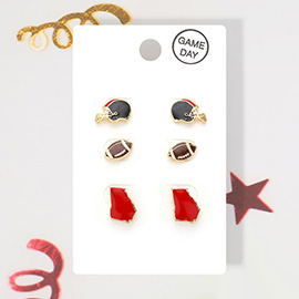 3Pairs - Game Day University of Georgia Helmet Football State Map Stud Earrings