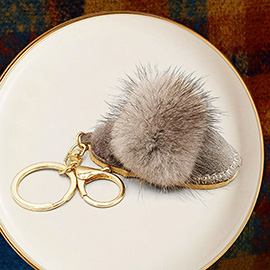 Faux Fur Pom Pom Pointed Slipper Keychain