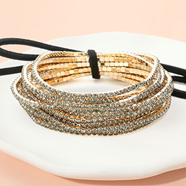 12PCS - Ribbon Colorful Rhinestone Layered Stretch Bracelets