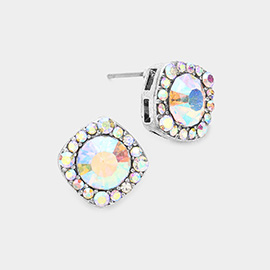 Round Stone Accented Stud Evening Earrings