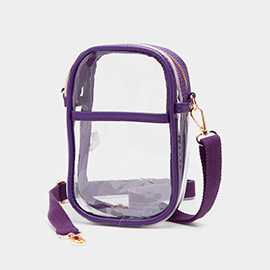Solid Faux Leather Transparent Rectangle Crossbody Bag