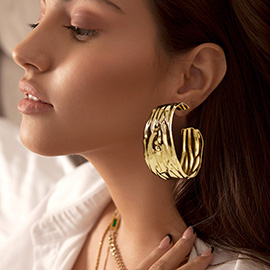 Textured Metal Chunky Hoop Earrings